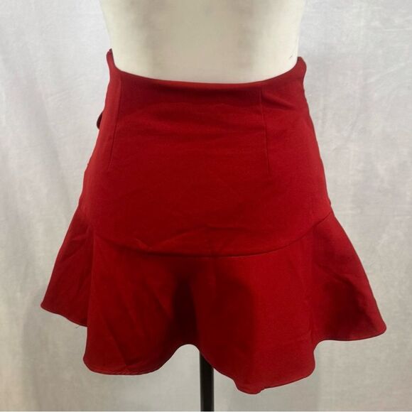 Zara red high waisted bow trim skirt skort size XS - Picture 5 of 9